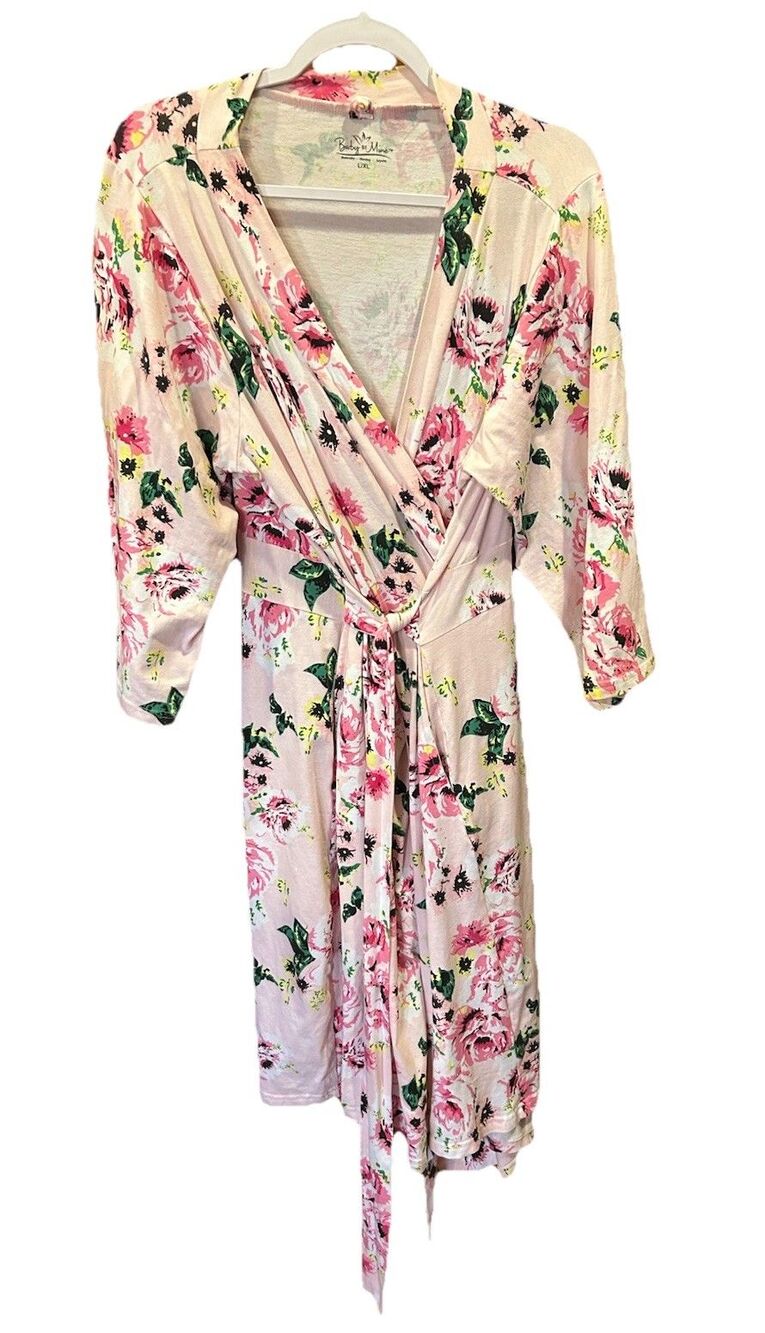Maternity Nursing Robe Baby Be Mine Pink Floral Cottagecore Sz L/XL Wrap So Soft